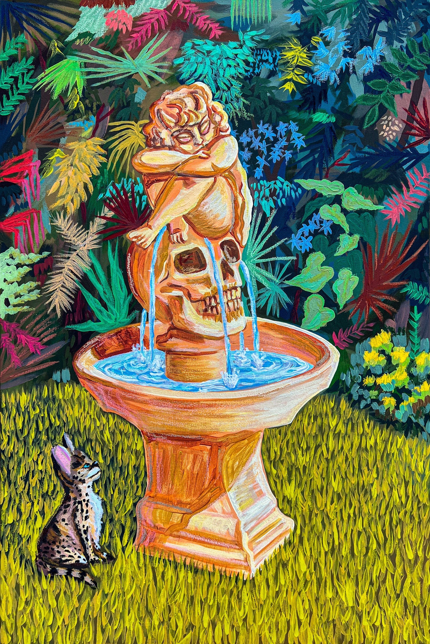 Fountain and baby ocelot by Brittany Fanning