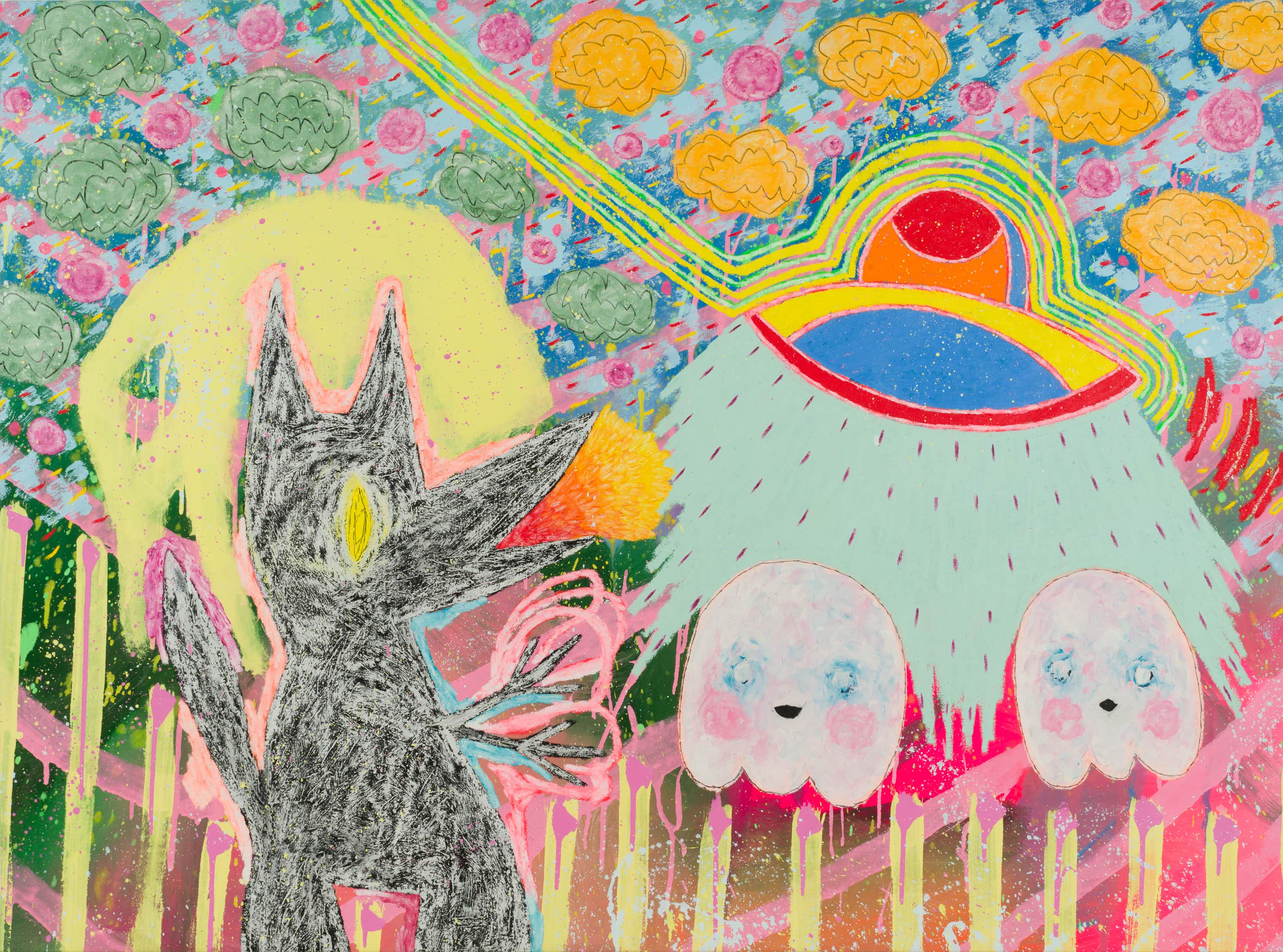 Wolfy saving the ghost buddies from UFO abduction by Adam Handler